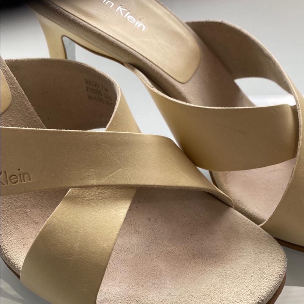 Calvin Klein Cream High Heel Sandals with Crisscross Straps - Picture 5 of 8